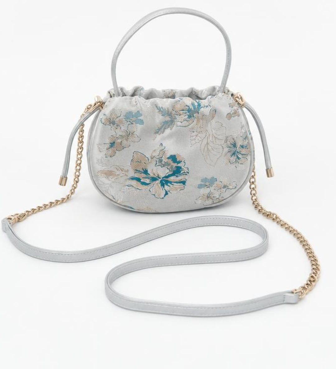 Jacquard Drawstring Handbag in Silver