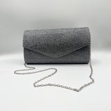 Diamante Envelope Clutch Bag in Grey