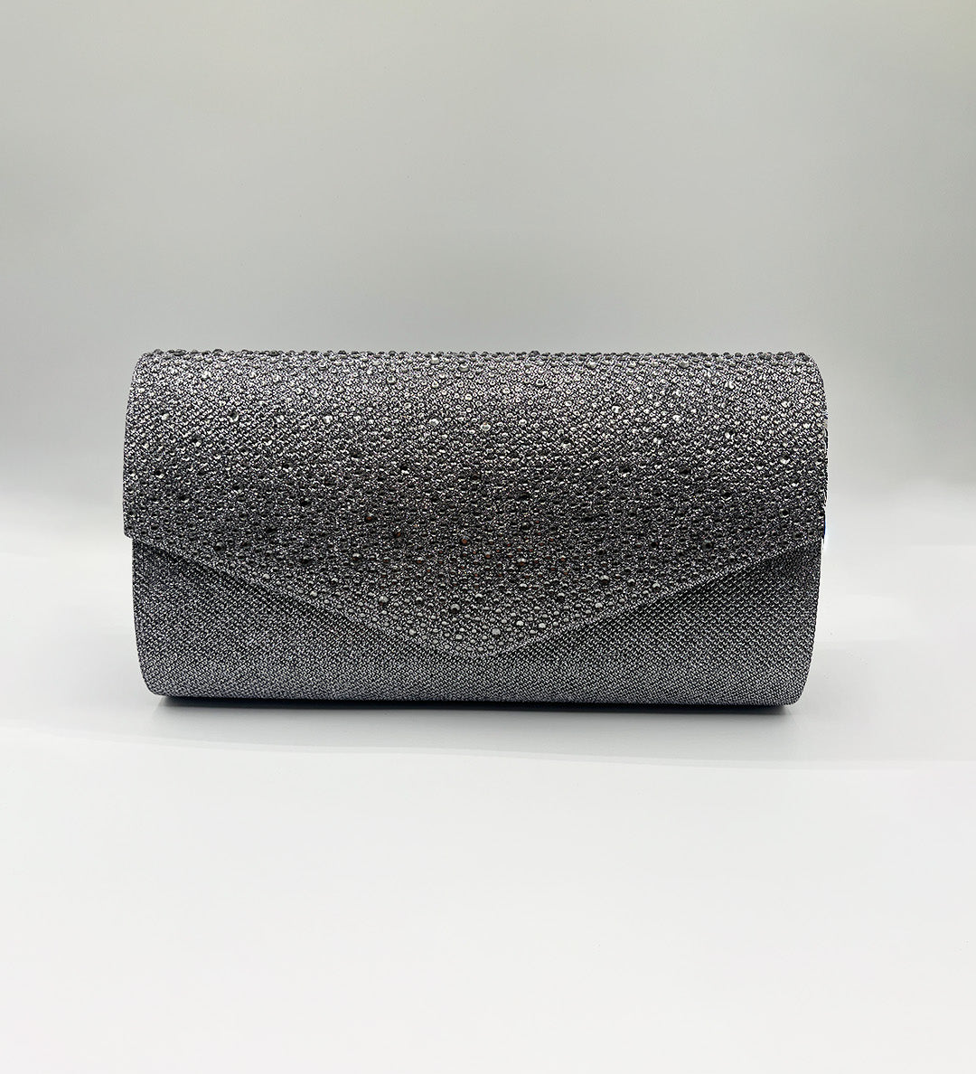 Diamante Envelope Clutch Bag in Grey