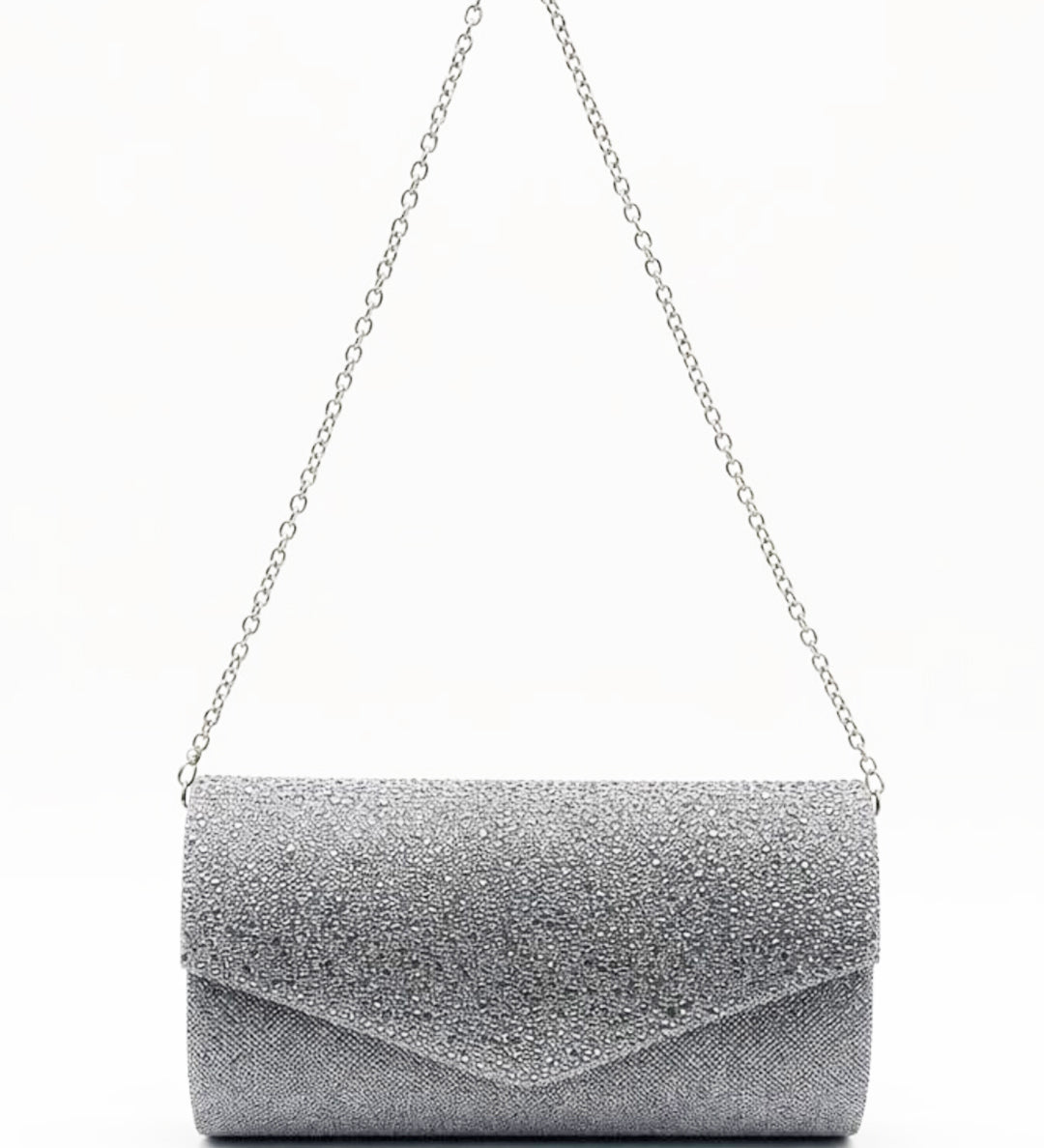 Diamante Envelope Clutch Bag in Grey
