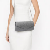 Diamante Envelope Clutch Bag in Grey
