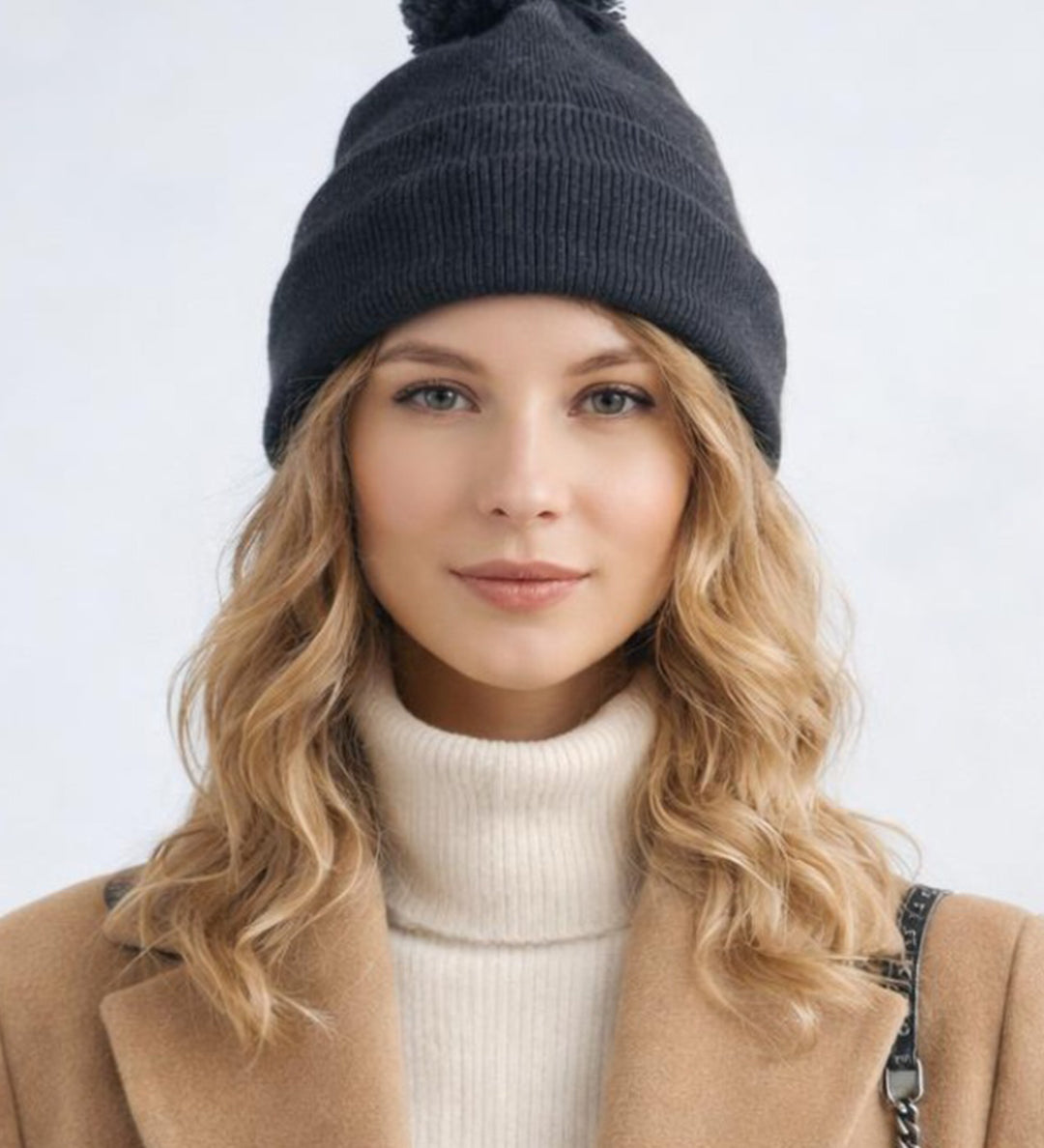 Pom Pom Knitted Beanie Hat in Grey - svnx