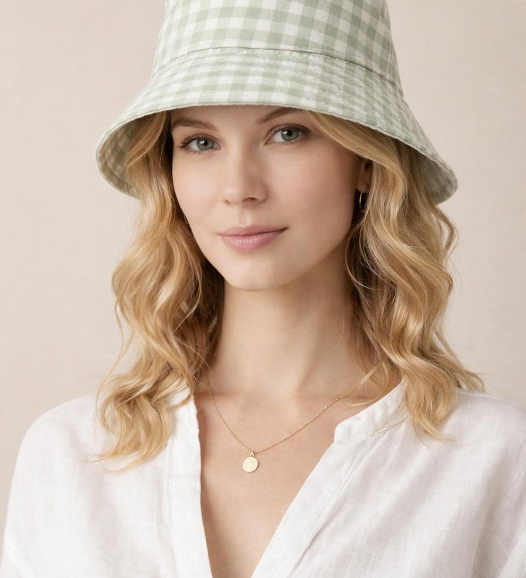 Gingham Bucket Hat in Green & White - svnx
