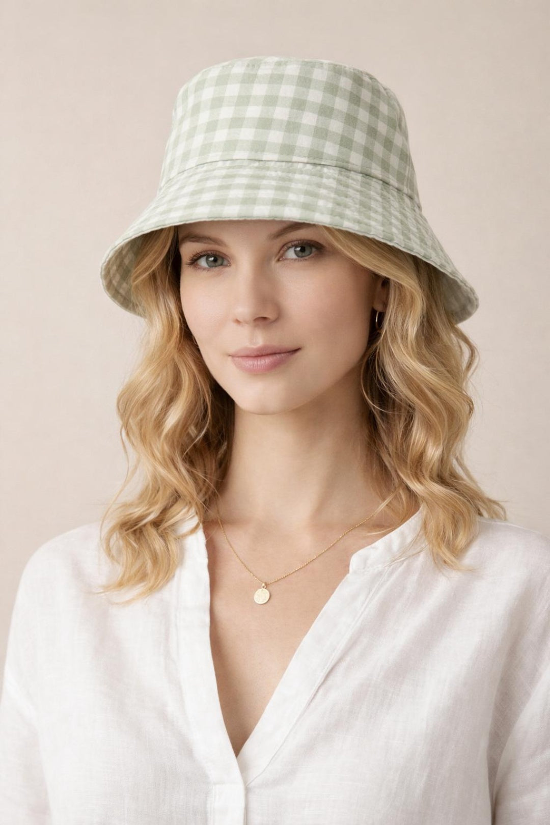 Gingham Bucket Hat in Green & White - svnx
