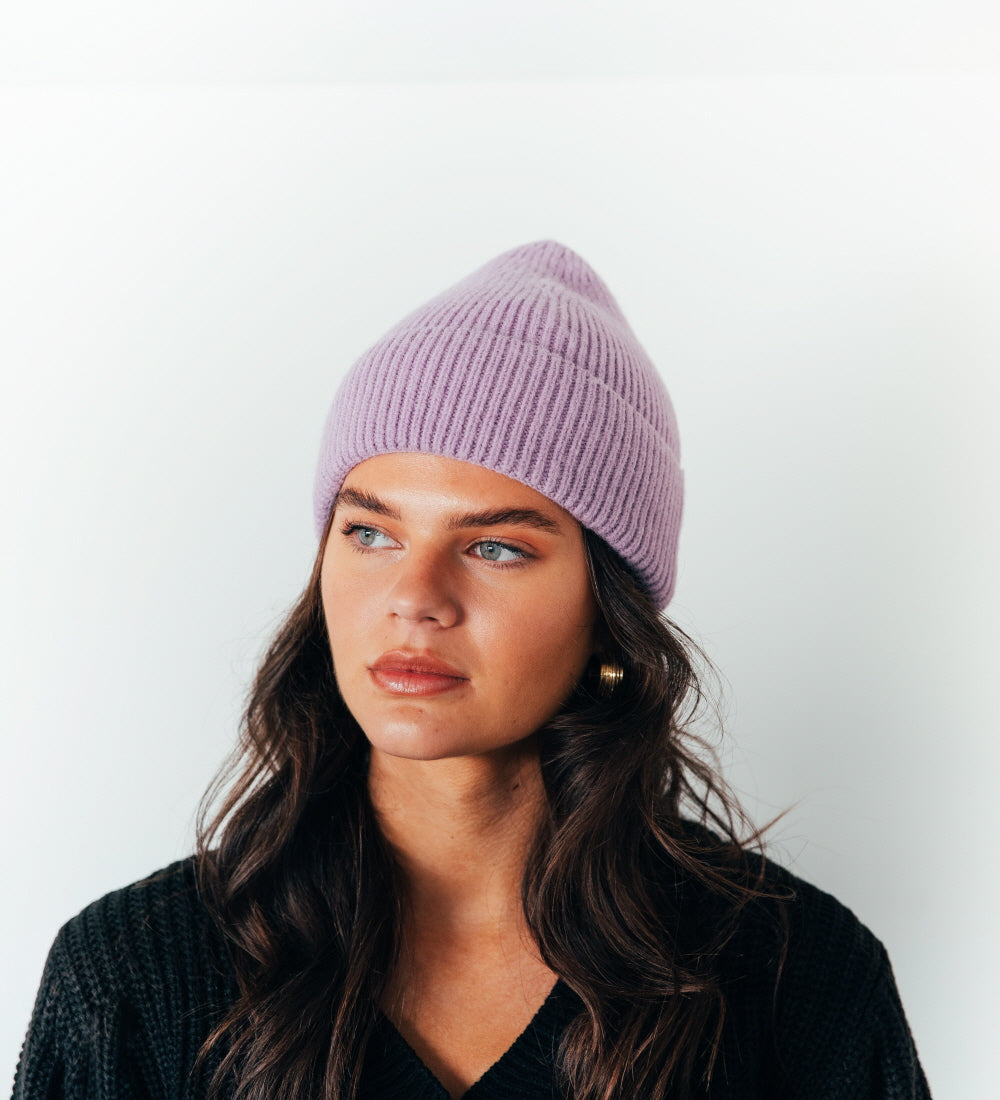 Ribbed Beanie Hat In Purple - svnx