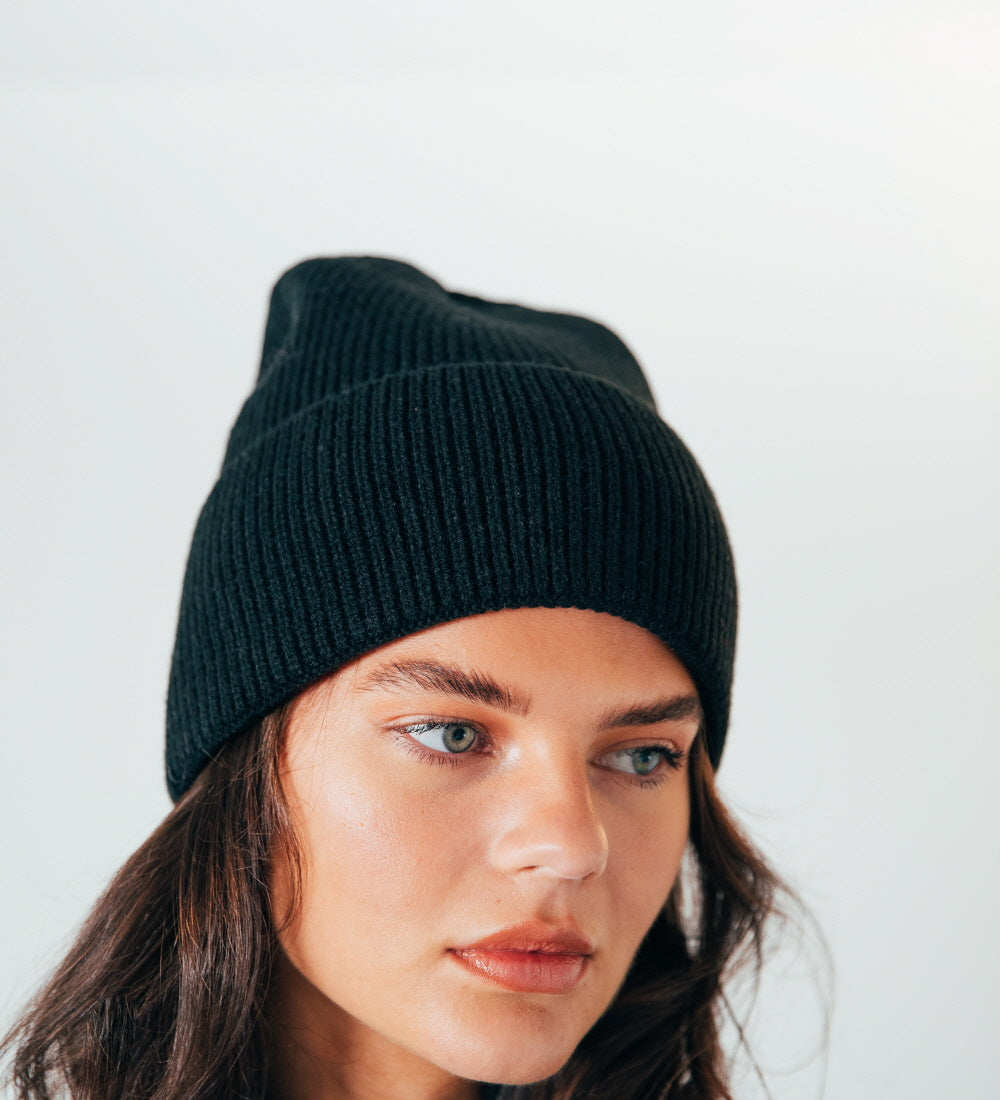 Ribbed Beanie Hat In Black - svnx