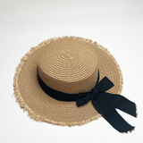 Straw Hat With Black Ribbon Bow