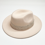 Cream Fedora Hat with Aztec design