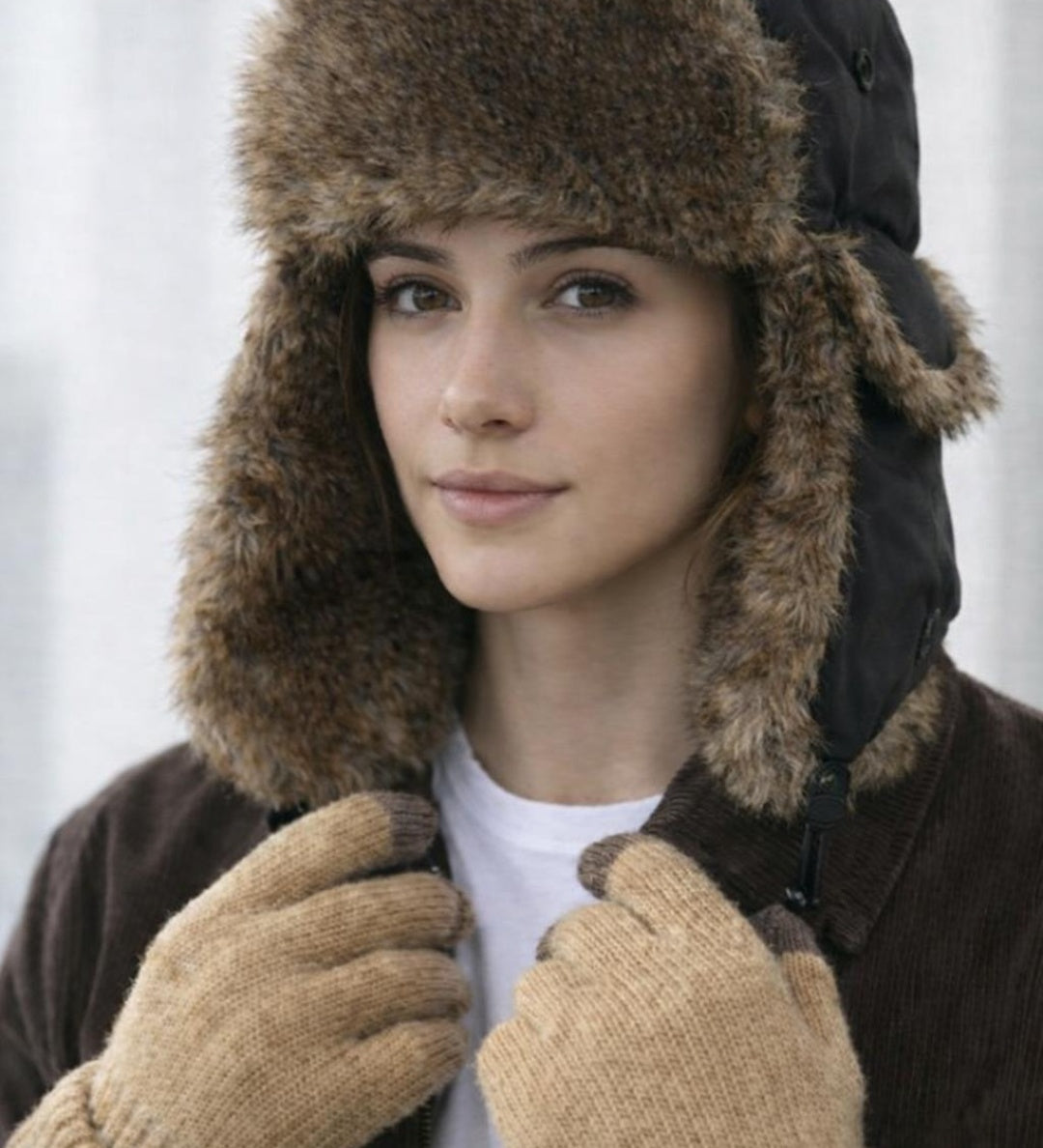 Tapper Hat with Faux Fur Lining in Black