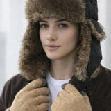 Tapper Hat with Faux Fur Lining in Black