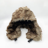 Faux Fur Trapper Hat & Ribbed Knitted Gloves Set in Brown