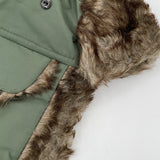 Faux Fur Trapper Hat & Ribbed Knitted Gloves Set in Green