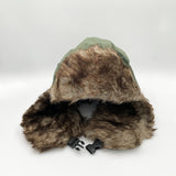 Faux Fur Trapper Hat & Ribbed Knitted Gloves Set in Green
