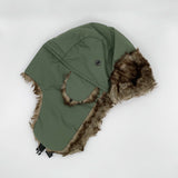 Faux Fur Trapper Hat & Ribbed Knitted Gloves Set in Green