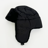 Black Lined Trapper Hat With Detachable Mouth Cover