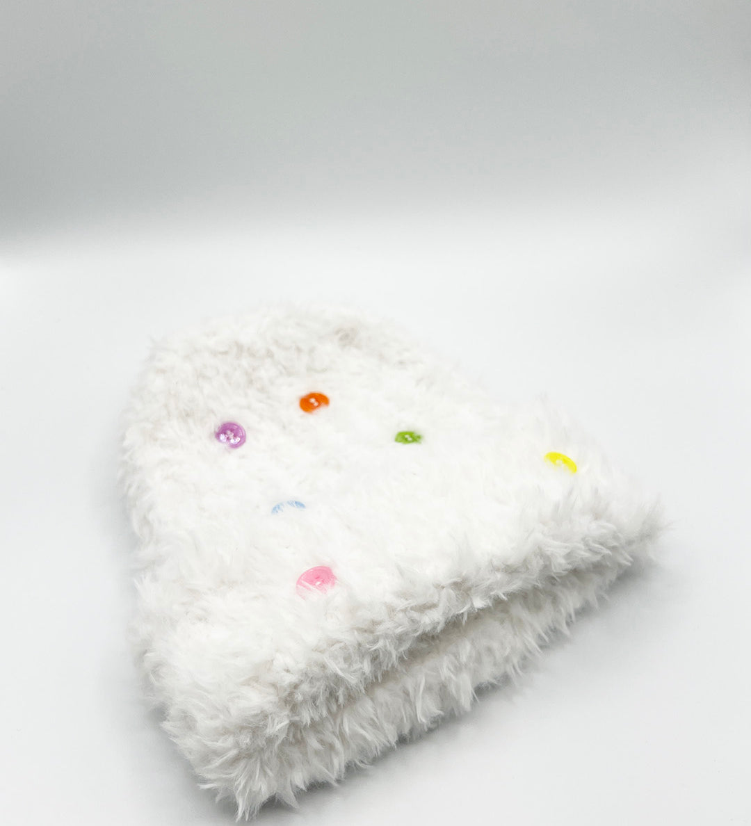 Fluffy Beanie Colourful Buttons In Off White