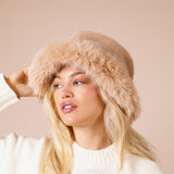 Faux Fur Bucket Hat In Beige - svnx