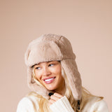 Plush Trapper Hat In Beige