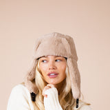 Plush Trapper Hat In Beige