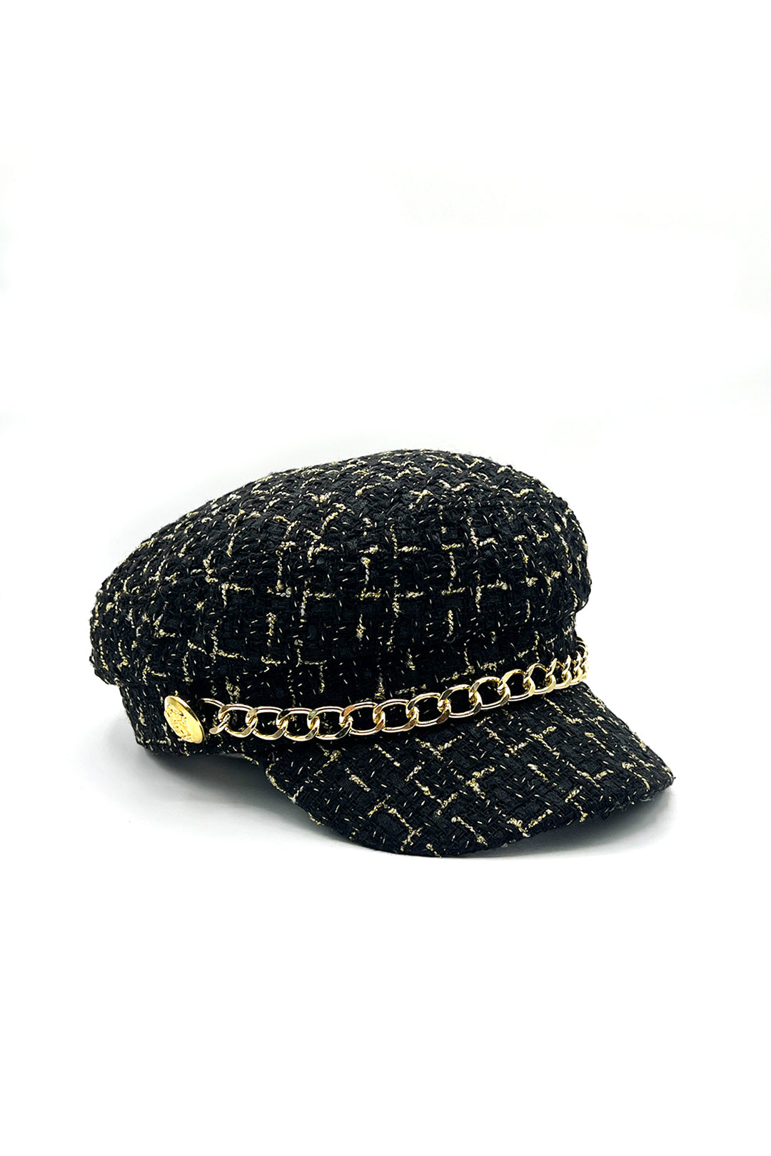 Tweed Baker Boy Hat In Black - svnx