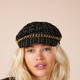 Tweed Baker Boy Hat In Black