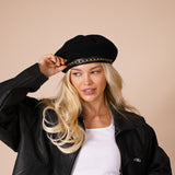 Beret Hat With Chain Detail In Black