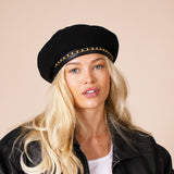 Beret Hat With Chain Detail In Black