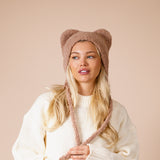 Beanie With Bear Ears In Beige