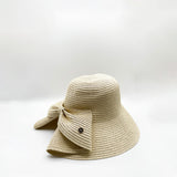 Bow Foldable Summer Hat in Beige