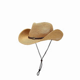 Wide Brim Straw Sun Hat with Adjustable Chin Strap in Beige