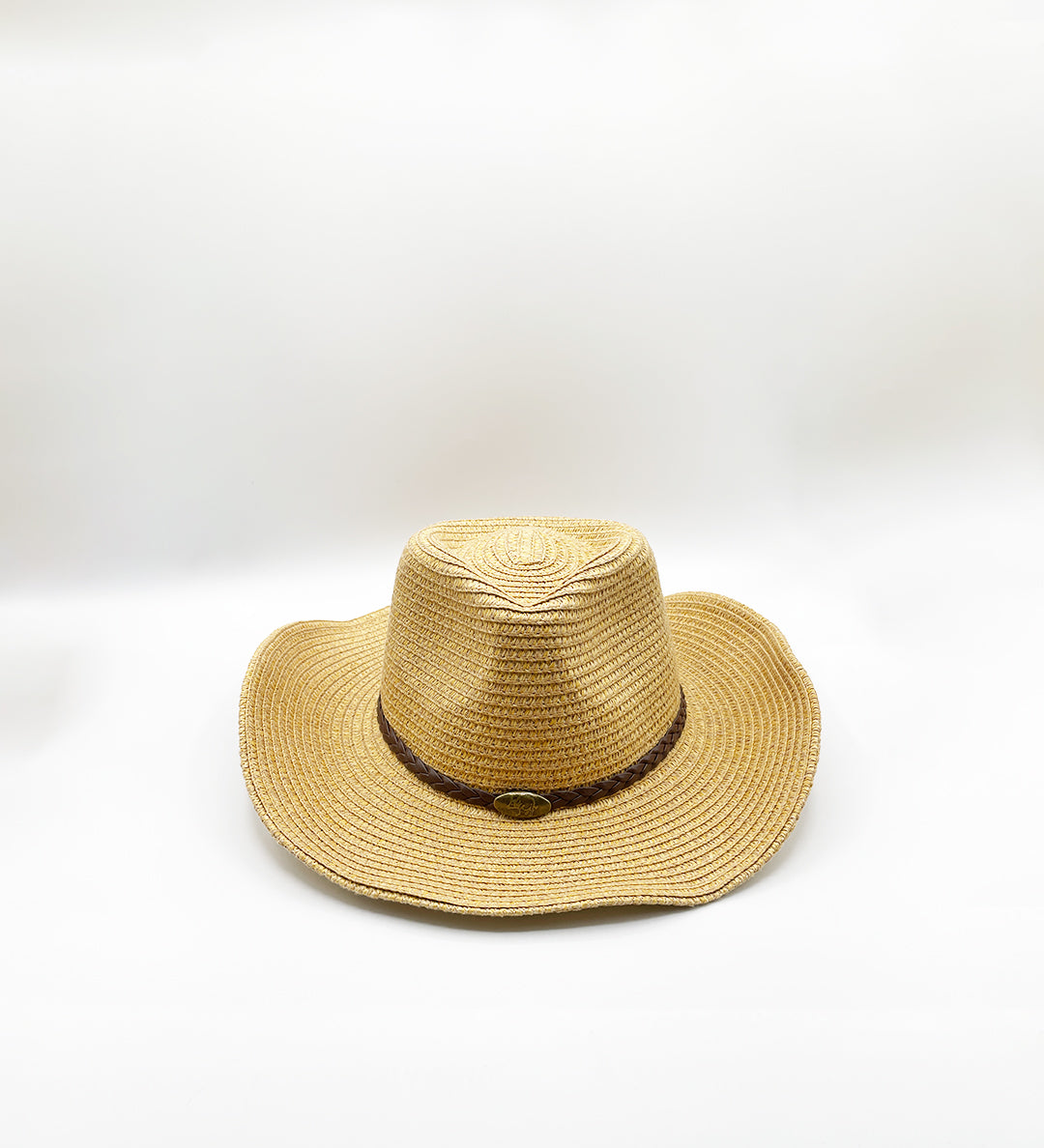 Wide Brim Straw Sun Hat with Adjustable Chin Strap in Beige