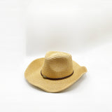 Wide Brim Straw Sun Hat with Adjustable Chin Strap in Beige