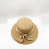 Elegant Wide Brim Straw Sun Hat with Bow in Beige