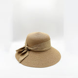 Elegant Wide Brim Straw Sun Hat with Bow in Beige