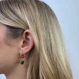 Emerald Green Heart Hoop Earrings in Gold