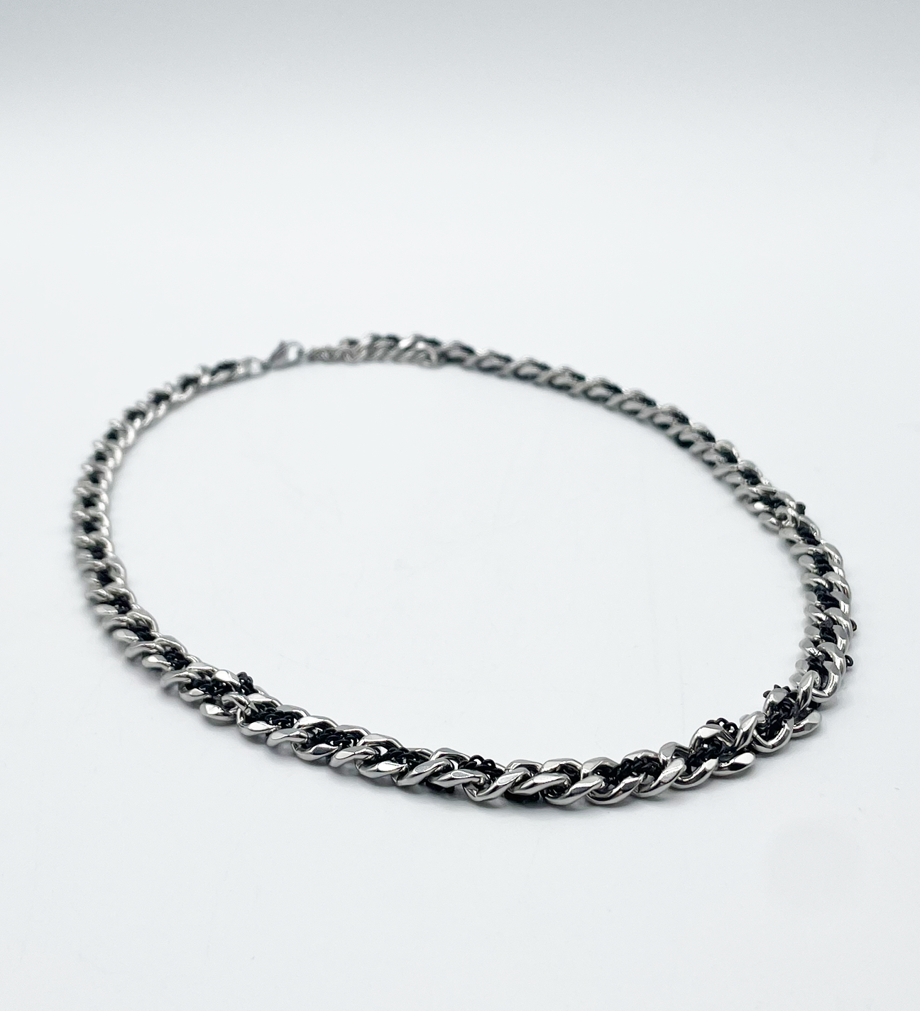 Silver and Black Woven Chain Necklace - svnx