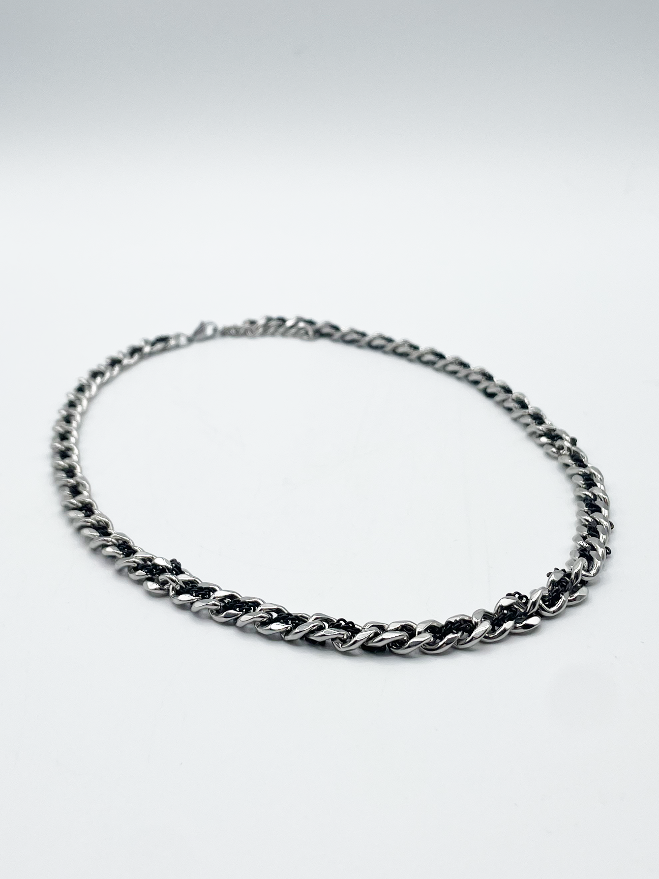 Silver and Black Woven Chain Necklace - svnx