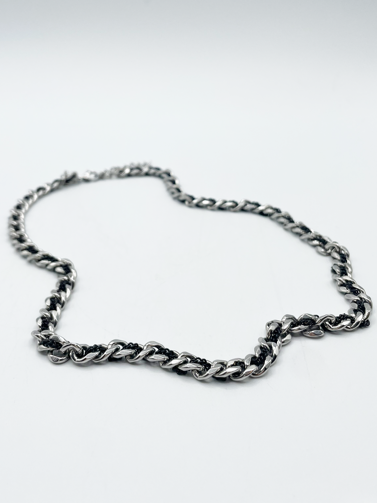 Silver and Black Woven Chain Necklace - svnx