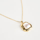 Pearl Square Pendant Necklace in Gold