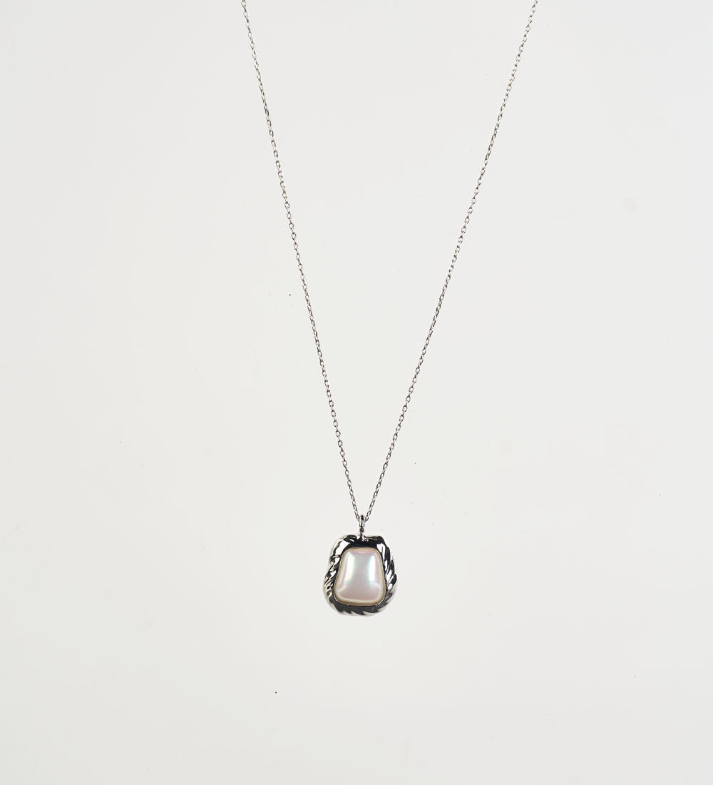 Pearl Square Pendant Necklace in Silver