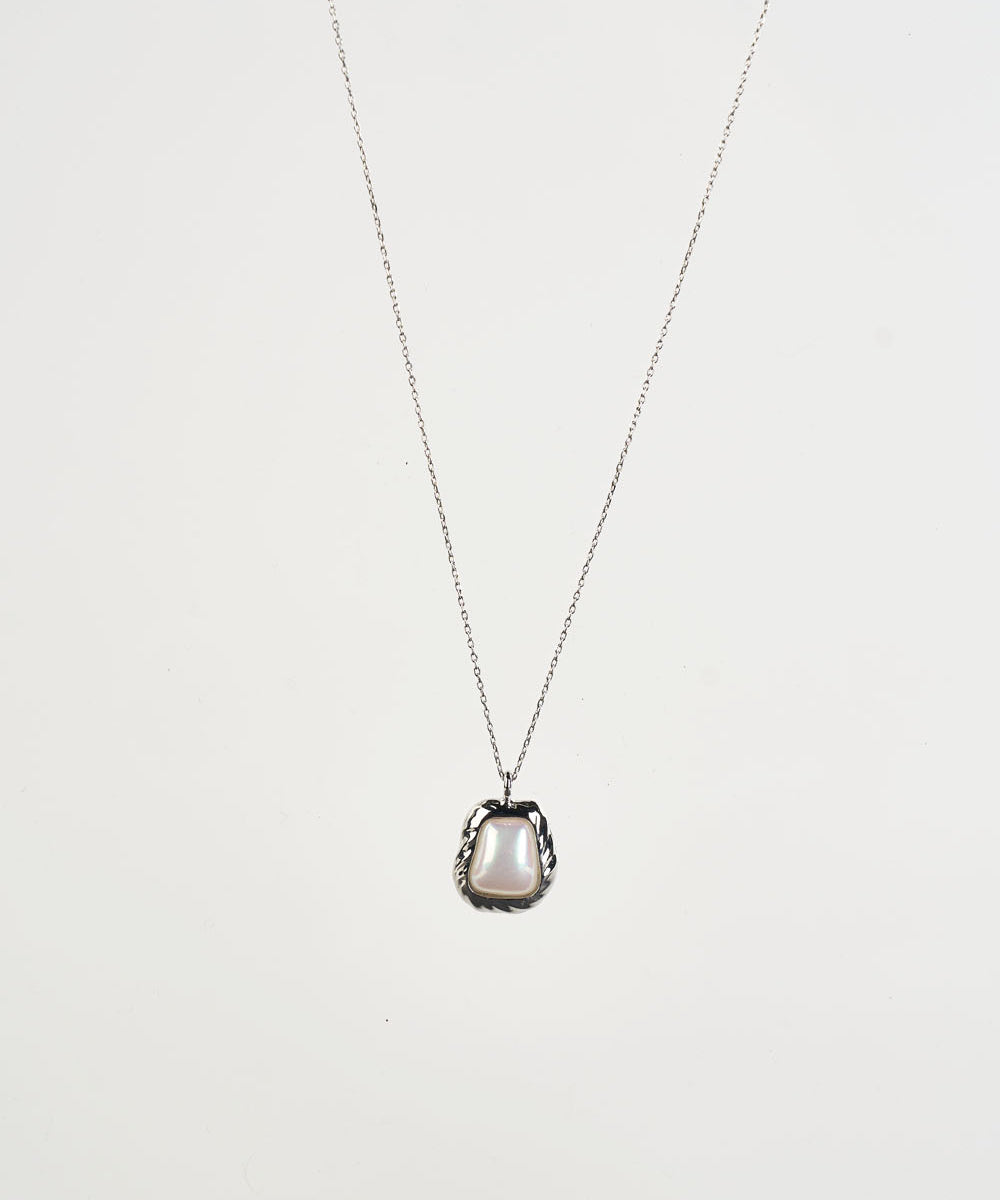 Pearl Square Pendant Necklace in Silver