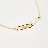 Double Clip with Diamante Necklace in Gold