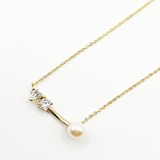 Pearl with 2 Diamante Necklace in Gold