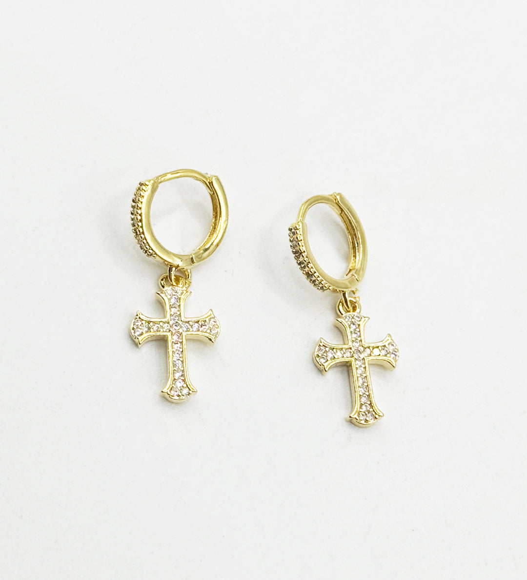 Cross Drop Earring On Gold Hoop - svnx