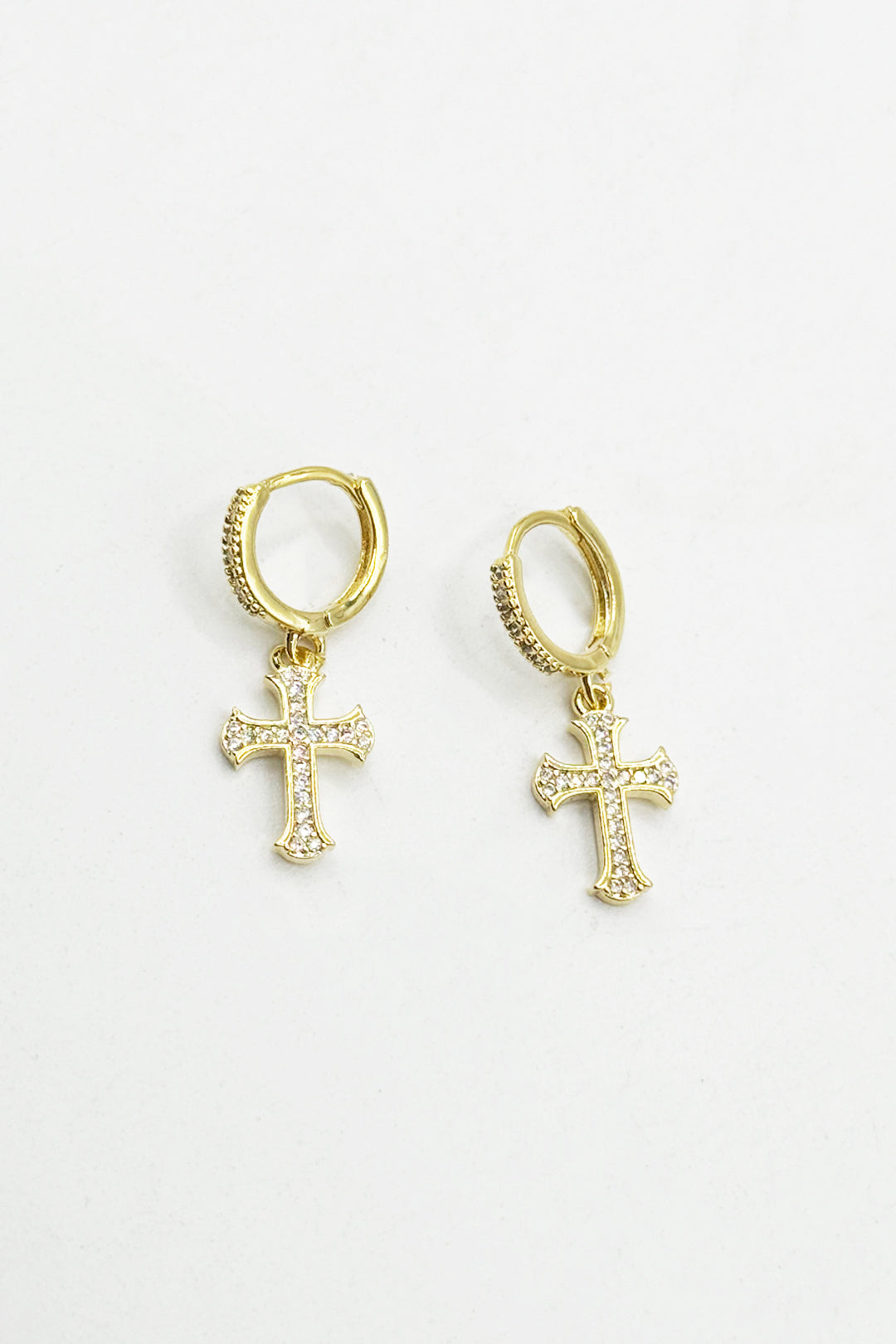 Cross Drop Earring On Gold Hoop - svnx