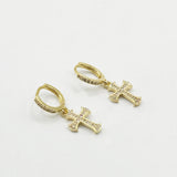 Cross Drop Earring On Gold Hoop - svnx