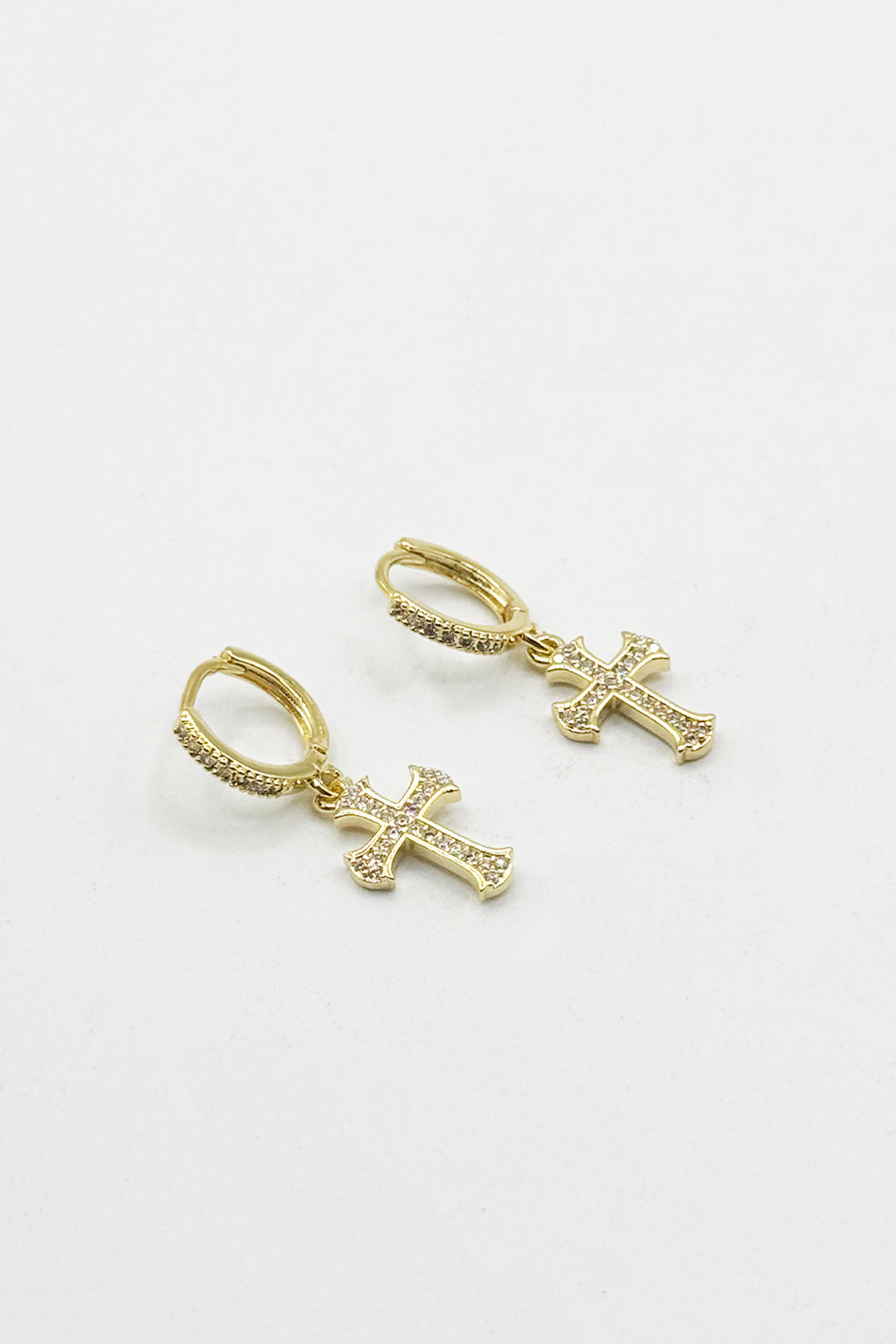 Cross Drop Earring On Gold Hoop - svnx