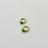 Miniature Hoop Earring with Green stone and Diamantes