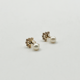 Pearl Stud Earring with Diamante Tree in Gold