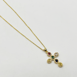 Cross Pendant Necklace in Multi Colour Stones